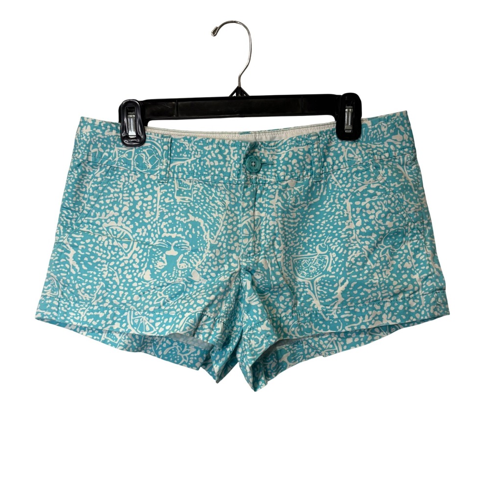 Lilly‎ Pulitzer Walsh Shorts Womens 4 Turquoise White Print Cotton Summer Preppy